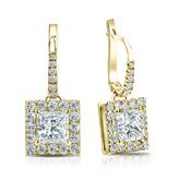 Certified 18k Yellow Gold Dangle Studs Halo Princess-Cut Diamond Earrings 2.00 ct. tw. (H-I, SI1-SI2)