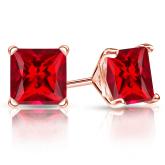 Lab Grown Gemstone Ruby Stud Earrings Princess 3.00 ct. tw. 14k Rose Gold 4-Prong Martini