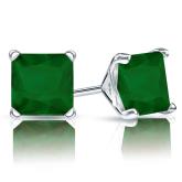 Lab Grown Gemstone Green Emerald Stud Earrings Princess 2.00 ct. tw. 14k White Gold 4-Prong Martini