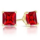 Lab Grown Gemstone Ruby Stud Earrings Princess 3.00 ct. tw. 18k Yellow Gold 4-Prong Martini