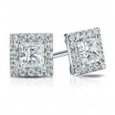 Natural Diamond Stud Earrings Princess 2.50 ct. tw. (H-I, SI1-SI2) 14k White Gold Halo