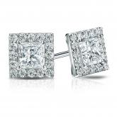 Certified 18k White Gold Halo Princess-Cut Diamond Stud Earrings 3.00 ct. tw. (G-H, VS2)