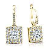 Natural Diamond Dangle Stud Earrings Princess 3.00 ct. tw. (G-H, VS1-VS2) 18k Yellow Gold Dangle Studs Halo