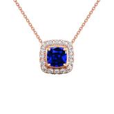 Lab Grown Gemstone Blue Sapphire Pendant Cushion 0.50 ct. tw. 14k Rose Gold Halo