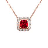 Lab Grown Gemstone Ruby Pendant Cushion 1.50 ct. tw. 14k Rose Gold Halo