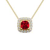 Lab Grown Gemstone Ruby Pendant Cushion 0.75 ct. tw. 14k Yellow Gold Halo