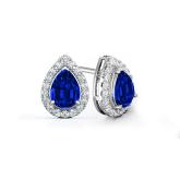 Lab Grown Gemstone Blue Sapphire Stud Earrings Pear 1.00 ct. tw. Platinum Halo
