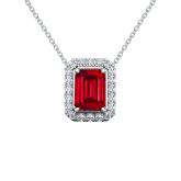 Lab Grown Gemstone Ruby Pendant Emerald 1.25 ct. tw. Platinum Halo