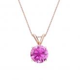 Certified 14k Rose Gold 4-Prong Basket Round Pink Sapphire Gemstone Solitaire Pendant 0.75 ct. tw. (Pink, AAA)