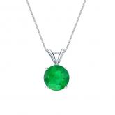 Certified 18k White Gold 4-Prong Basket Round Green Emerald Gemstone Solitaire Pendant 0.50 ct. tw. (Green, AAA)