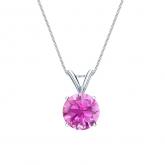 Certified 14k White Gold 4-Prong Basket Round Pink Sapphire Gemstone Solitaire Pendant 0.25 ct. tw. (Pink, AAA)
