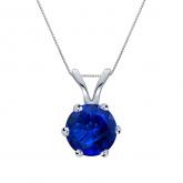 Certified 14k White Gold 6-Prong Round Blue Sapphire Gemstone Solitaire Pendant 1.00 ct. tw. (Blue, AAA)