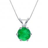 Certified 18k White Gold 6-Prong Round Green Emerald Gemstone Solitaire Pendant 0.40 ct. tw. (Green, AAA)