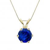 Certified 14k Yellow Gold 6-Prong Round Blue Sapphire Gemstone Solitaire Pendant 0.25 ct. tw. (Blue, AAA)