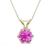 Certified 14k Yellow Gold 6-Prong Round Pink Sapphire Gemstone Solitaire Pendant 0.75 ct. tw. (Pink, AAA)