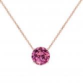 Certified 14k Rose Gold 4-Prong Round Pink Sapphire Gemstone Solitaire Floating Pendant 0.75 ct. tw. (Pink, AAA)