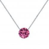 Certified 18k White Gold 4-Prong Round Pink Sapphire Gemstone Solitaire Floating Pendant 1.00 ct. tw. (Pink, AAA)