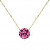 Certified 18k Yellow Gold 4-Prong Round Pink Sapphire Gemstone Solitaire Floating Pendant 1.00 ct. tw. (Pink, AAA)