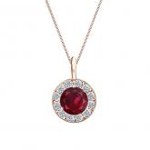 Certified 14k Rose Gold Halo Round Ruby Gemstone Pendant 0.75 ct. tw. (AAA)