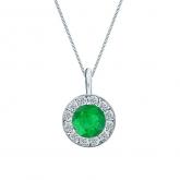 Certified Platinum Halo Round Green Emerald Gemstone Pendant 1.00 ct. tw. (AAA)