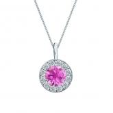 Certified 14k White Gold Halo Round Pink Sapphire Gemstone Pendant 0.50 ct. tw. (AAA)