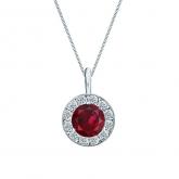 Certified 14k White Gold Halo Round Ruby Gemstone Pendant 0.75 ct. tw. (AAA)