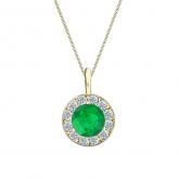 Certified 18k Yellow Gold Halo Round Green Emerald Gemstone Pendant 0.25 ct. tw. (AAA)