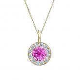 Certified 14k Yellow Gold Halo Round Pink Sapphire Gemstone Pendant 0.25 ct. tw. (AAA)