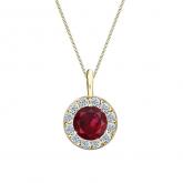 Certified 18k Yellow Gold Halo Round Ruby Gemstone Pendant 0.50 ct. tw. (AAA)