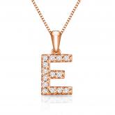 Diamond Letter E Initial Pendant in 14k Rose Gold (1/10 cttw) 18-inch Box Chain