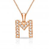 Diamond Letter M Initial Pendant in 14k Rose Gold (1/10 cttw) 18-Inch Box Chain