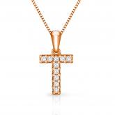 Diamond Letter T Initial Pendant in 14k Rose Gold (1/10 cttw) 18-Inch Box Chain