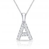 Certified Diamond Letter A Initial Pdant in 14k White Gold (1/10 cttw) 18-inch Box Chain