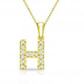 Diamond Letter H Initial Pendant in 14k Yellow Gold (1/10 cttw) 18-inch Box Chain