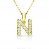 Diamond Letter N Initial Pendant in 14k Yellow Gold (1/10 cttw) 18-Inch Box Chain