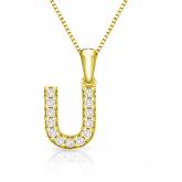 Diamond Letter U Initial Pendant in 14k Yellow Gold (1/10 cttw) 18-Inch Box Chain
