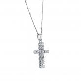 Certified 14k White Gold Round Diamond Cross Pendant Necklace (3/8 cttw)