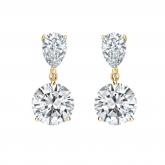 Lab Grown Diamond Two Stone Drop Earrings Pear and Round 6.00 ct. tw. (D, VVS) 14k Yellow Gold