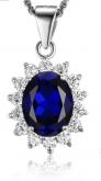14k Yellow Gold Halo Oval Blue Sapphire Gemstone Pendant 4.50 ct. tw. Center Sapphire