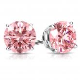 Lab Grown Diamond Stud Earrings Round Pink 0.90 ct.tw 14k White Gold 4-Prong Basket