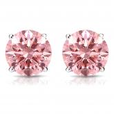 Lab Grown Diamond Stud Earrings Round Pink 0.50 ct.tw 14k White Gold 4-Prong Basket