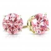 Lab Grown Diamond Stud Earrings Round Pink 1.25 ct.tw 14K Yellow Gold 4-Prong Basket