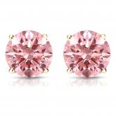 Lab Grown Diamond Stud Earrings Round Pink 1.25 ct.tw 14K Yellow Gold 4-Prong Basket