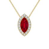 Lab Grown Gemstone Ruby Pendant Marquise 1.00 ct. tw. 18k Yellow Gold Halo
