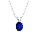 Lab Grown Gemstone Blue Sapphire Pendant Oval 2.00 ct. tw. 18k White Gold 4-Prong Basket