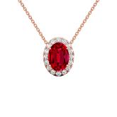 Lab Grown Gemstone Ruby Pendant Oval 0.50 ct. tw. 14k Rose Gold Halo