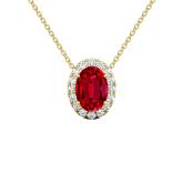 Lab Grown Gemstone Ruby Pendant Oval 0.50 ct. tw. 18k Yellow Gold Halo