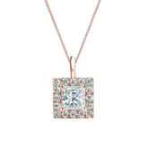 Natural Diamond Solitaire Pendant Princess-cut 1.00 ct. tw. (G-H, VS1-VS2) 14k Rose Gold Halo