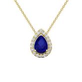 Lab Grown Gemstone Blue Sapphire Pendant Pear 0.75 ct. tw. 14k Yellow Gold Halo