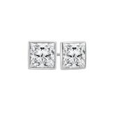 Natural Diamond Stud Earrings Princess 2.50 ct. tw. (1.25ct. each ear) G-H, VS1-VS2 14k White Gold Bezel
